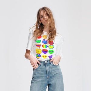 Rag & Bone/Jayson Nylor White T Shirt With Colorful Lips Size Medium
